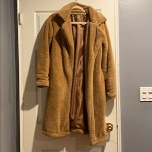 Camel color faux teddy coat